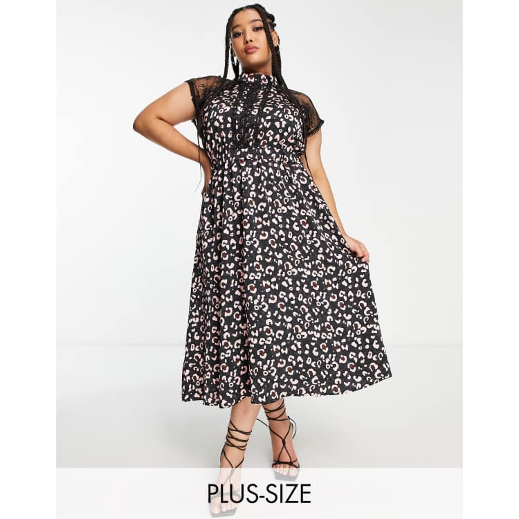 Liquorish Curve a line lace detail midi dress in black leopard print | ASOS