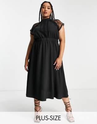 Liquorish Plus Liquorish Curve A Line Lace Detail Midi Dress In Black