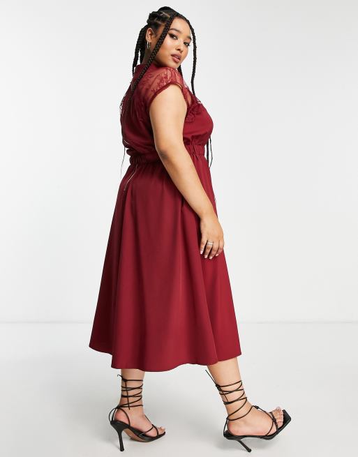 Plus size 2025 lace burgundy dress