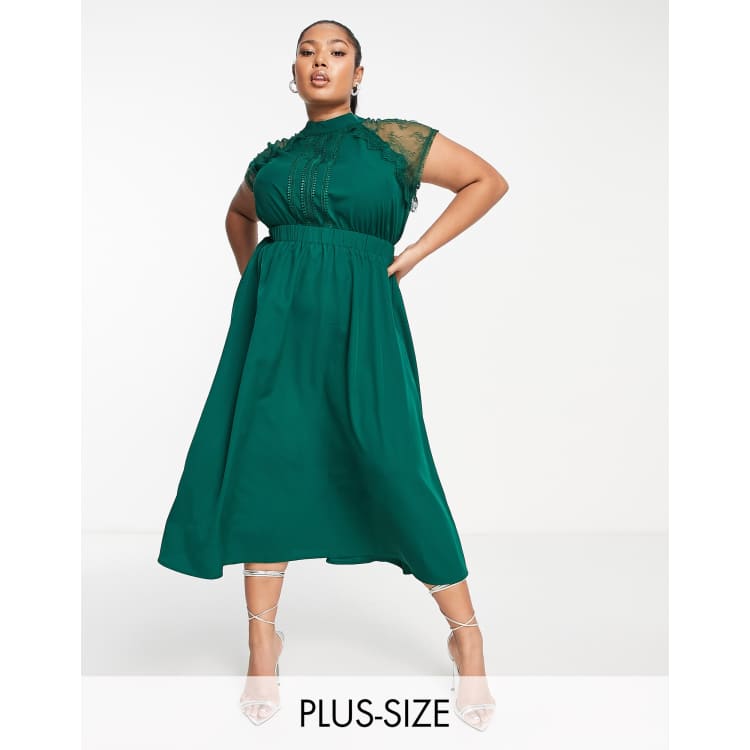 boho emerald green dress Milla Women's Strapless Puffy Midi Tulle Dress