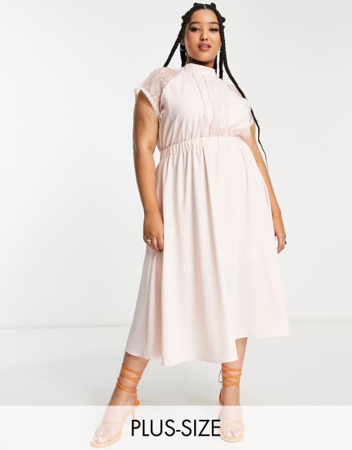 Liquorish midi dress with lace trim best sale