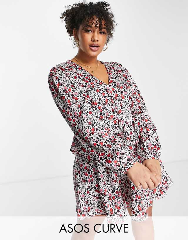 Liquorish Curve ASOS exclusive Valentines wrap mini dress in allover print