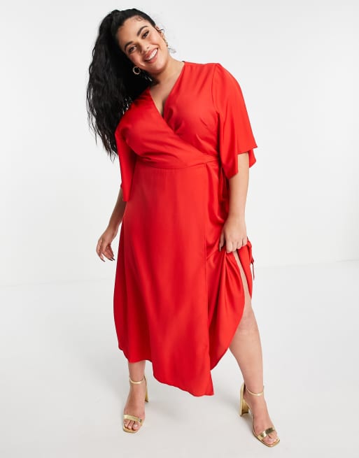 Liquorish Curve Midi wikkeljurk in rood ASOS