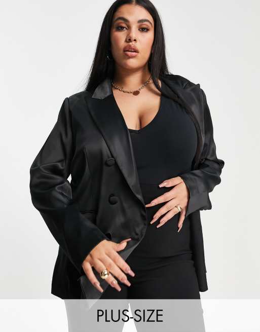 Liquorish Curve - Sort blazer i satin