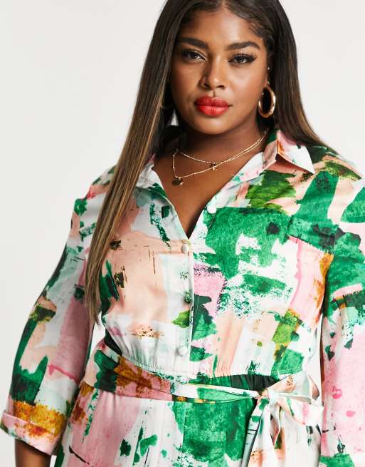 Liquorish Curve - Tuta jumpsuit a camicia con stampa astratta, 3 di 4