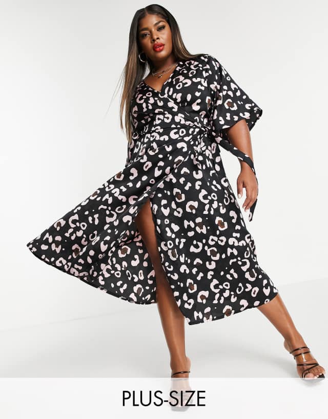 Liquorish Curve wrap midi dress in animal print