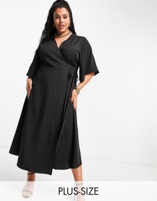 Liquorish Plus Liquorish Curve Wrap Midi Dress In Black | ModeSens