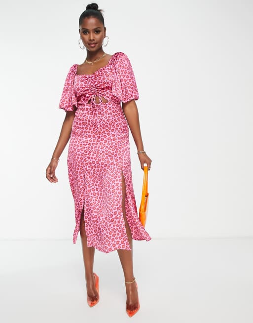 Pink animal shop print midi dress