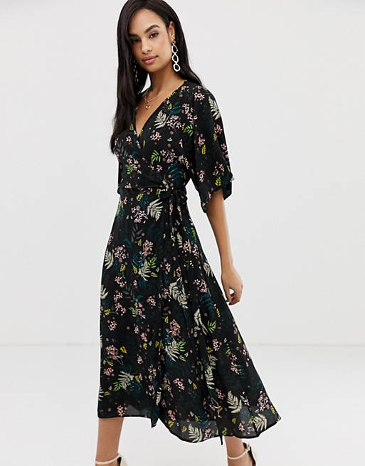 Liquorish floral midi dress with waterfall sleeves | ASOS
