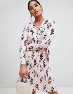 floral long sleeve wrap dress