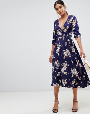 liquorish floral print wrap midi dress