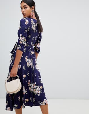 liquorish floral print wrap midi dress