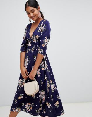 liquorish floral print wrap midi dress