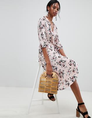 liquorish floral print wrap midi dress