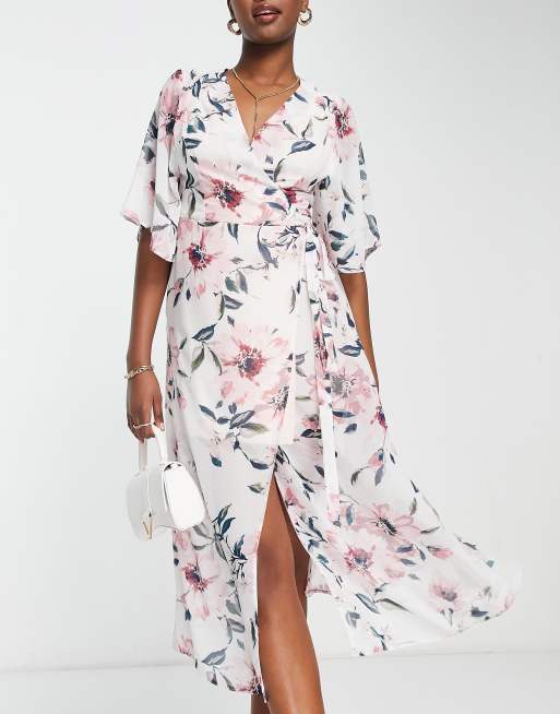 Liquorish floral wrap midi dress in white, 2 of 4