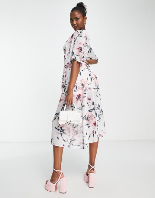 Liquorish floral wrap midi dress in white ASOS