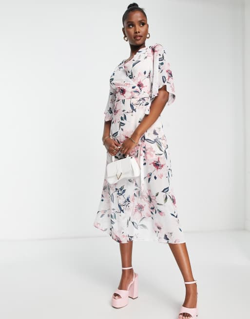 Liquorish floral wrap midi dress in white, 4 of 4