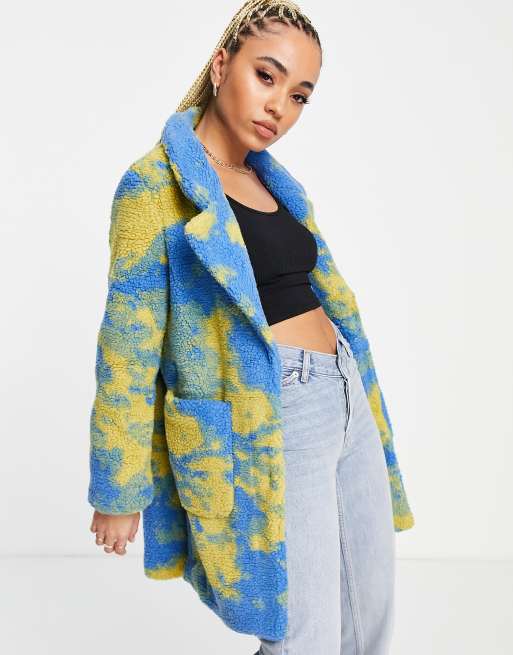Liquorish - Giacca teddy tie-dye, colore blu e giallo 
