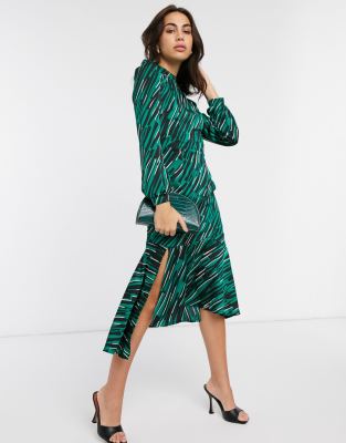 green high neck midi dress