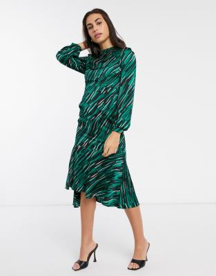 green high neck midi dress