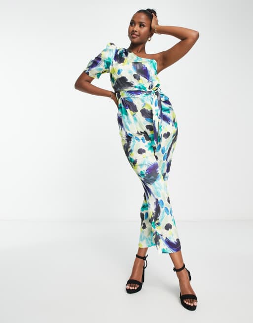 Liquorish - Jumpsuit met blote schouder en veelkleurige abstracte print