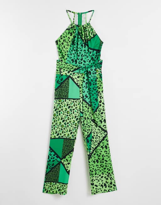Liquorish - Jumpsuit met strikceintuur en dierenprint