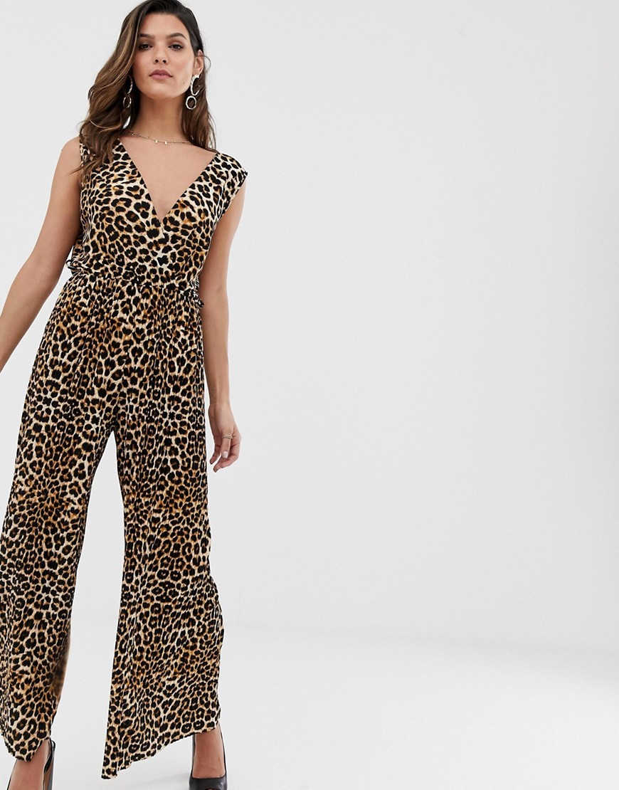 Liquorish - Jumpsuit met wijde pijpen in luipaardprint-Multi