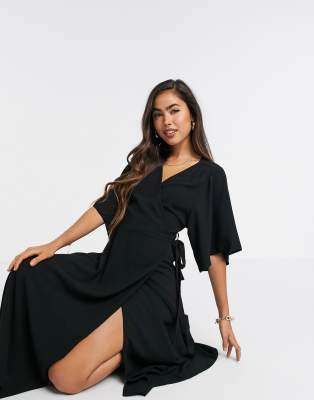 Liquorish kimono sleeve midi dress in black