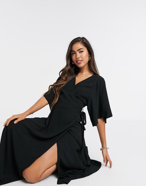 Long black hot sale kimono dress