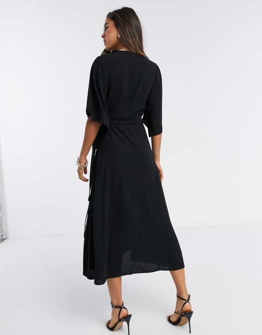 Liquorish kimono sleeve midi dress in black ASOS