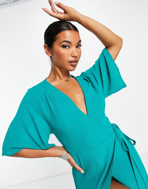 Green wrap 2024 dress asos