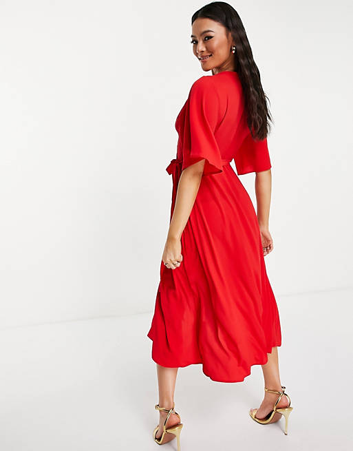 Liquorish kimono sleeve wrap dress in red