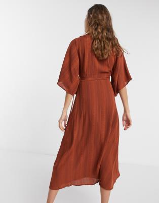 Liquorish kimono sleeve wrap midi dress in chocolate brown Smart Closet