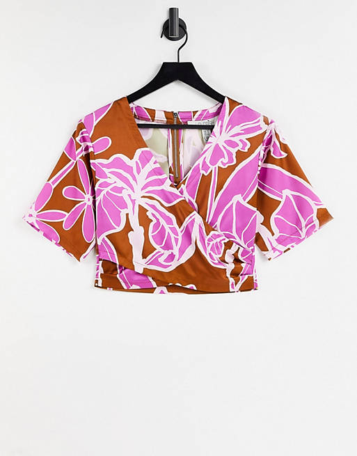 Liquorish kimono top co-ord in abstract floral print