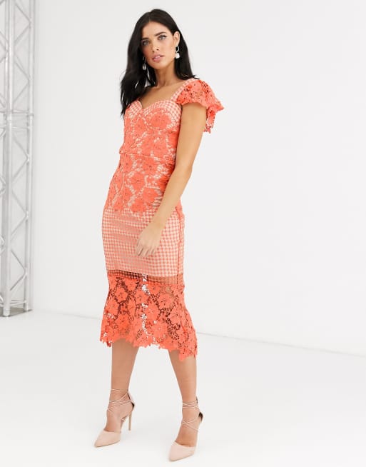 Coral lace sale midi dress