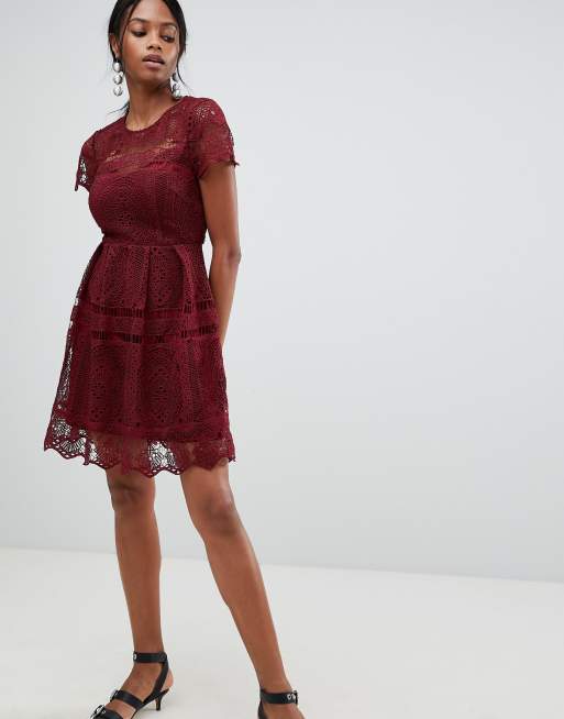 Burgundy lace best sale skater dress