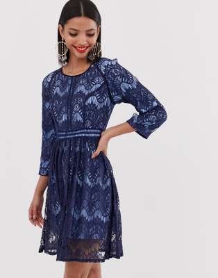 navy blue lace skater dress