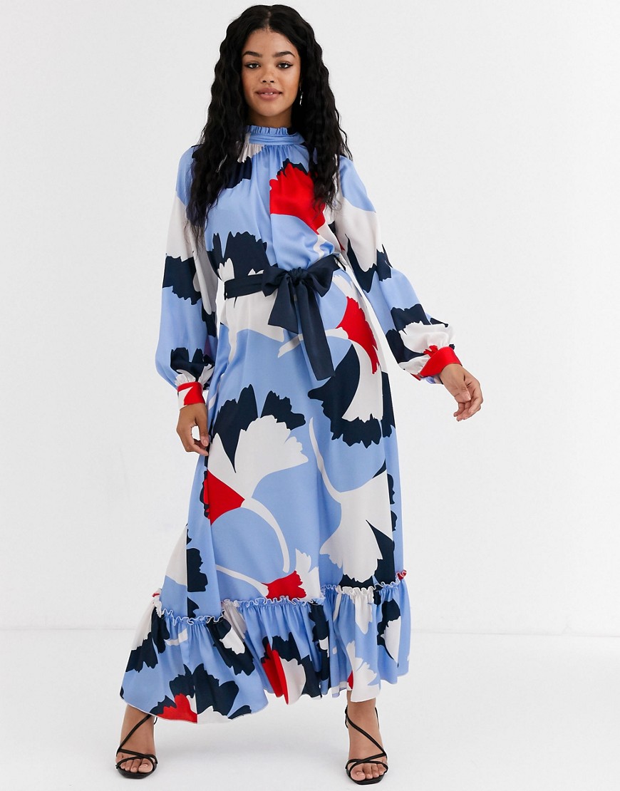 Liquorish - Lange aangerimpelde jurk met abstracte bloemenprint-Multi