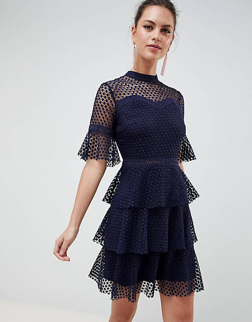 Liquorish Layered Lace Dress With Flare Sleeve | ASOS