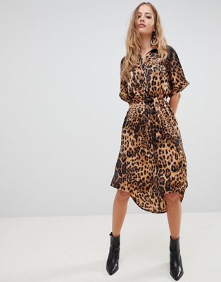 midi leopard print shirt dress