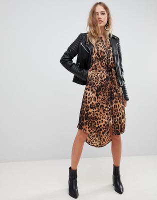 leopard print dress leather jacket