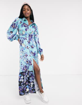 long sleeve teal maxi dress