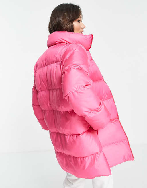 Pink longline puffer jacket sale