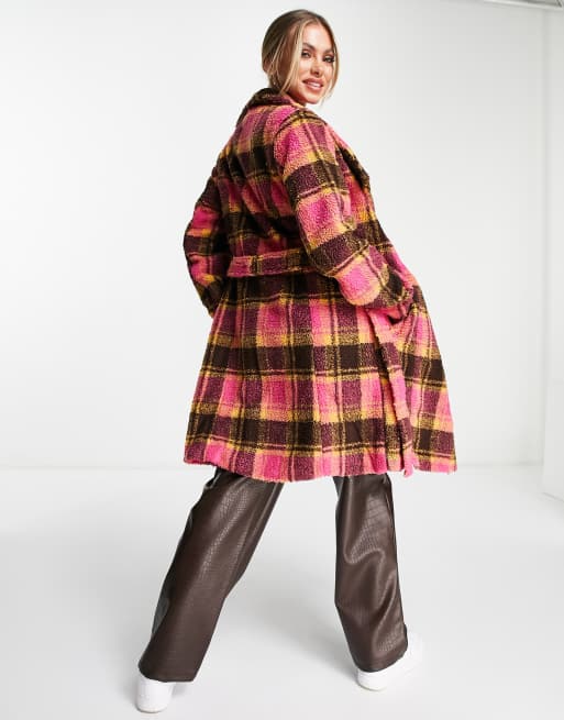 Liquorish – Mantel mit Wickelgurt in Bunt kariert ASOS