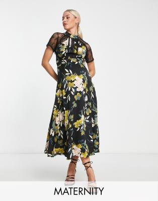 Women White Floral Maternity A-Line Midi Dress main image 0