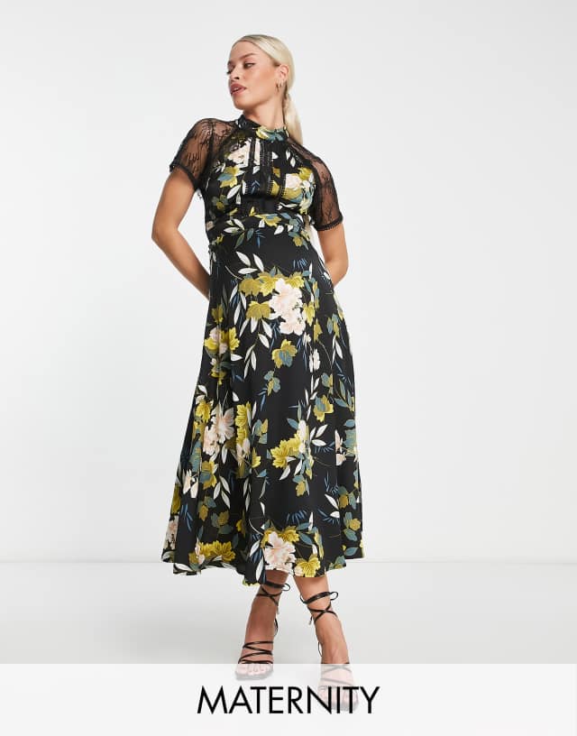 Liquorish Maternity a line midi dress in floral