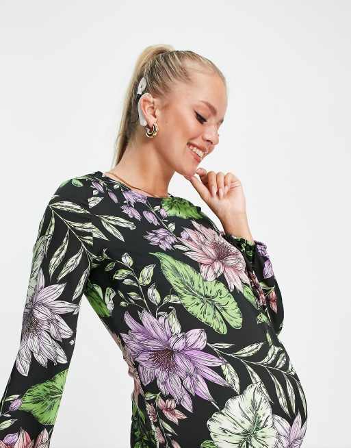 Liquorish Maternity mini dress in tropical floral print, 3 of 4