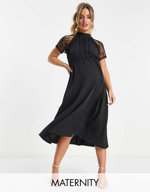 Liquorish Maternity - Sort A-formet midikjole i blondestof
