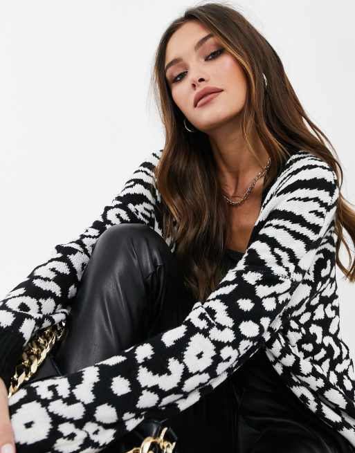 Black and white outlet animal print cardigan