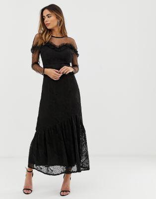 black lace overlay maxi dress